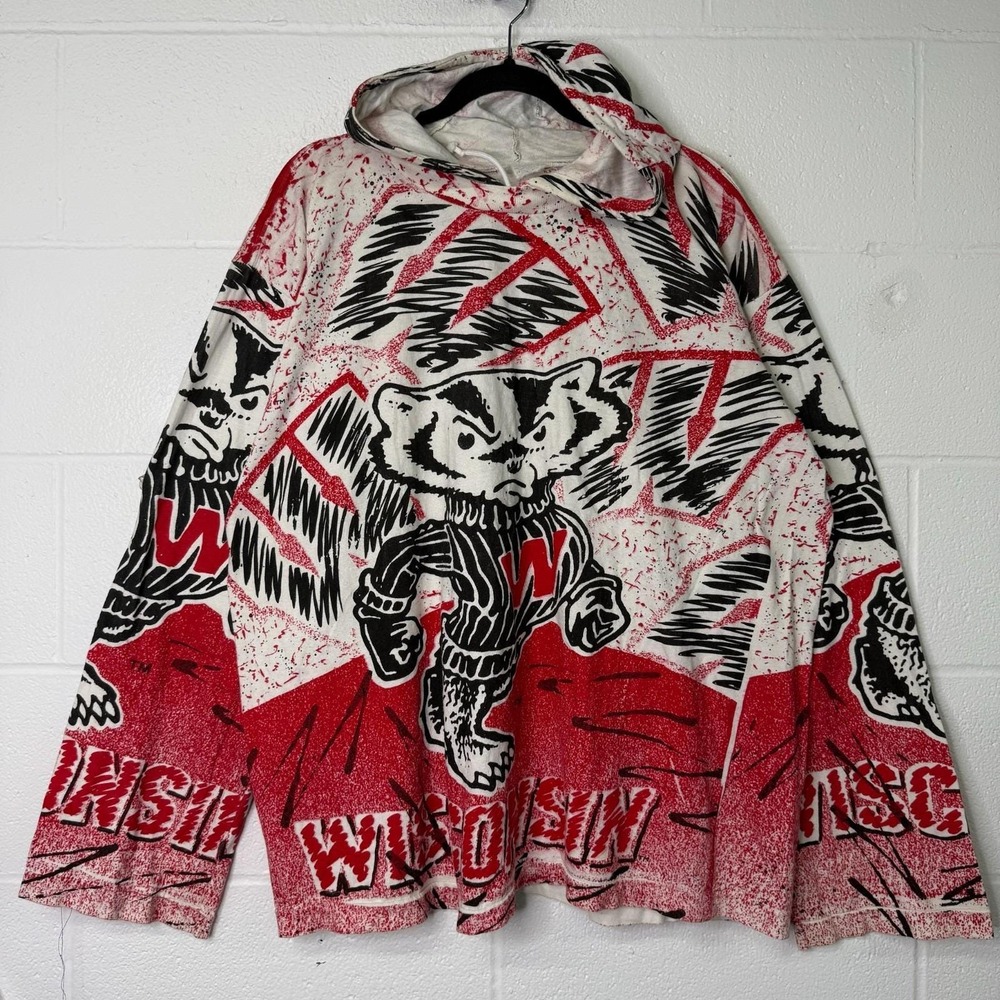 Vintage 90s Wisconsin Badgers Big Mascot T Shirt XL NCAA All Over Print